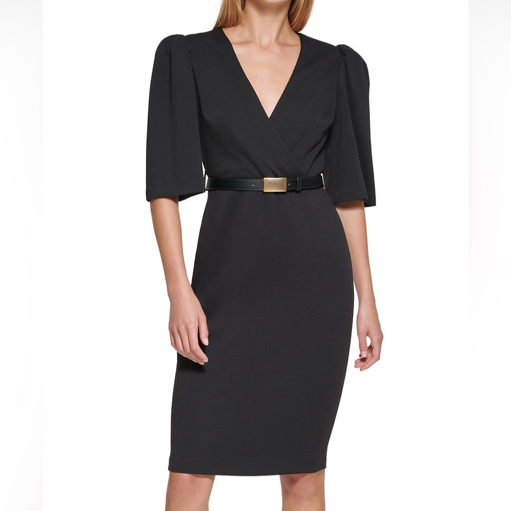 Calvin Klein Black Puff Sleeve Sheath Dress